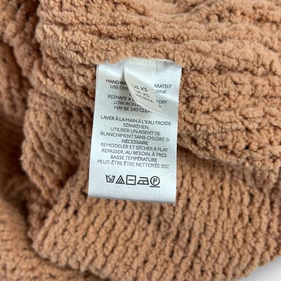 Free People Be Yours Chenille Chunky Knit Cowlneck Pullover Soft Camel Size XS - Picture 5 of 6